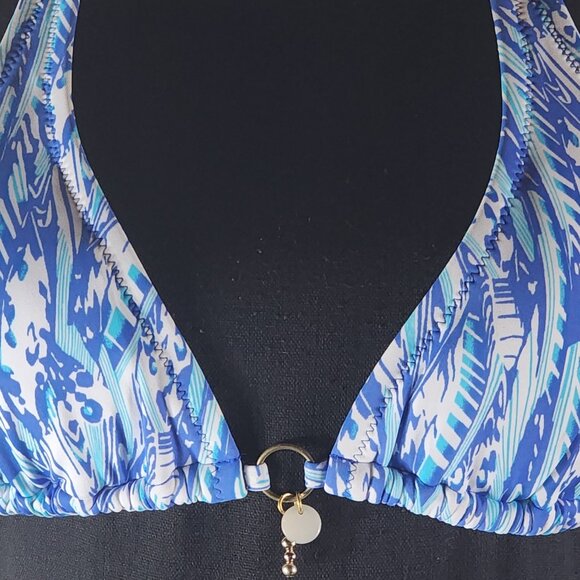 Beach Melissa Odabash Sky Blue Lined Nylon Span Poly Halter Bikini Swim Top Sz S - Picture 3 of 16